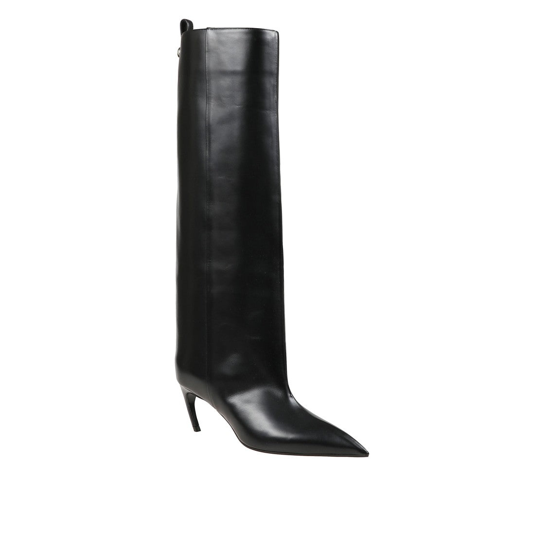 The Attico High-Heeled Black Leather Stivali With Pointed Toe