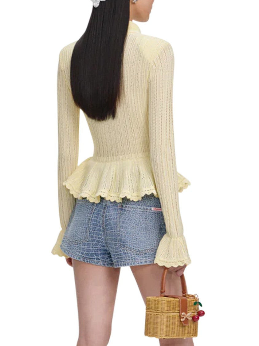 Self-Portrait Rhinestone-Embellished Croc-Effect Denim Shorts