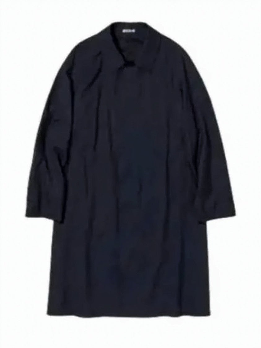Auralee Collarless Long Wool Coat