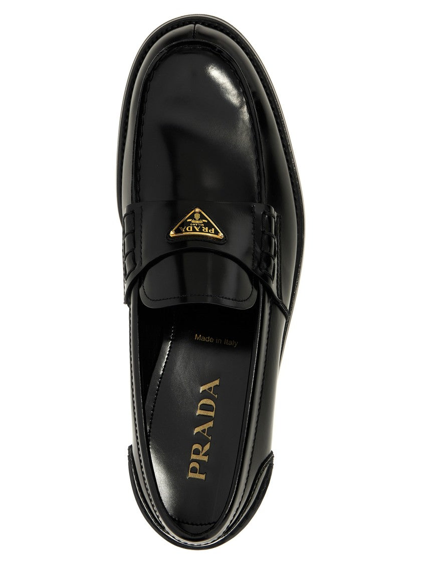 Prada Brushed Leather Loafers With Triangular Enameled Logo