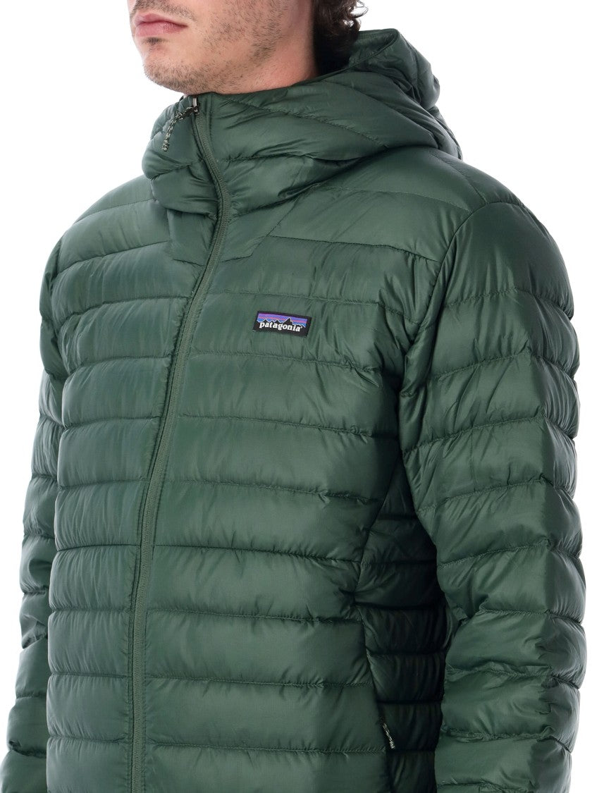 Patagonia Down Jacket With Fixed Hood And Recycled Nylon Fabric
