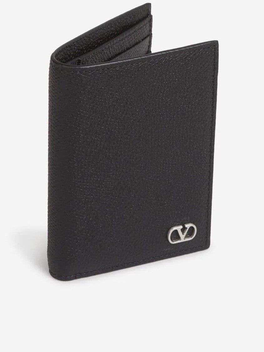 Valentino Black Textured Metallic Logo Card Holder