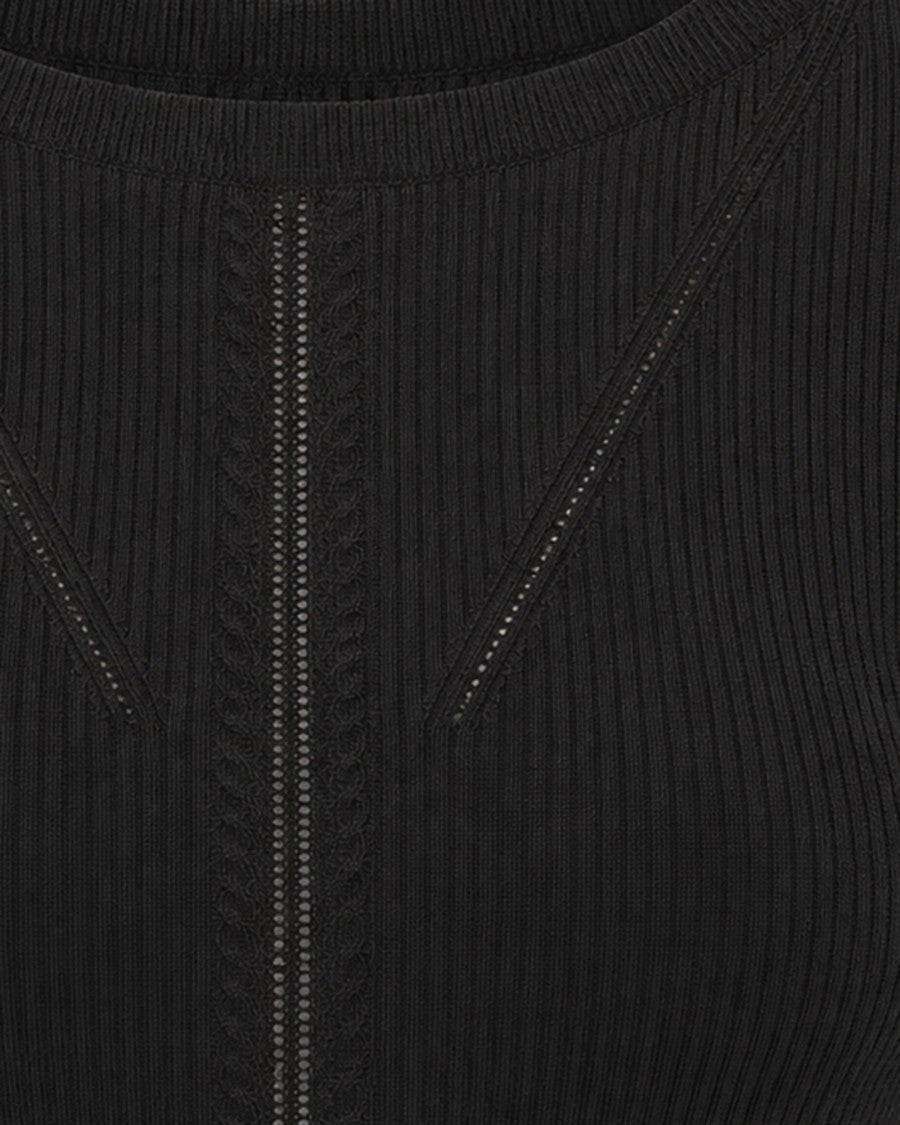 Liu Jo Black Ribbed Organza Ruffled Knit Top