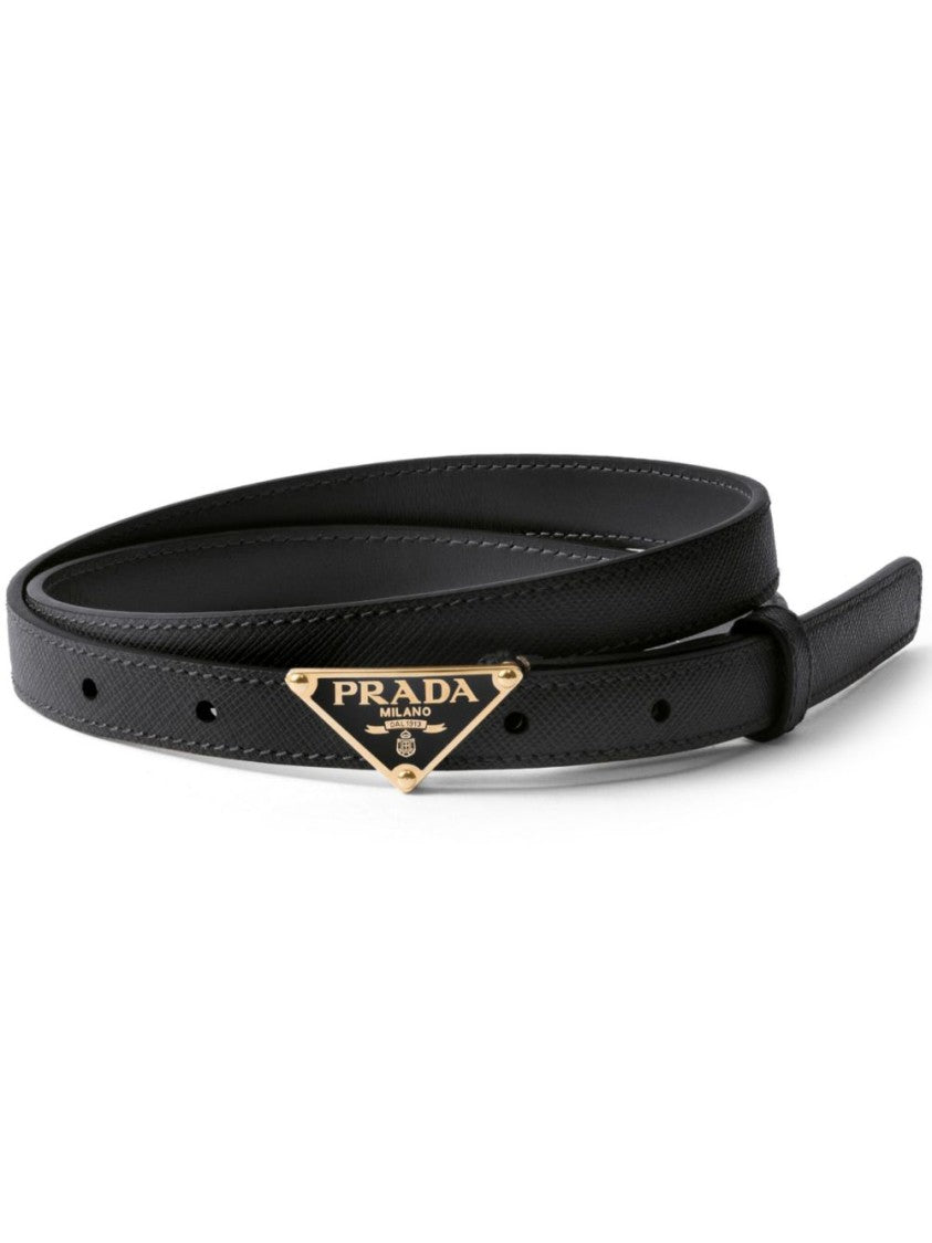 Prada Textured Leather Belt With Triangular Metal Buckle