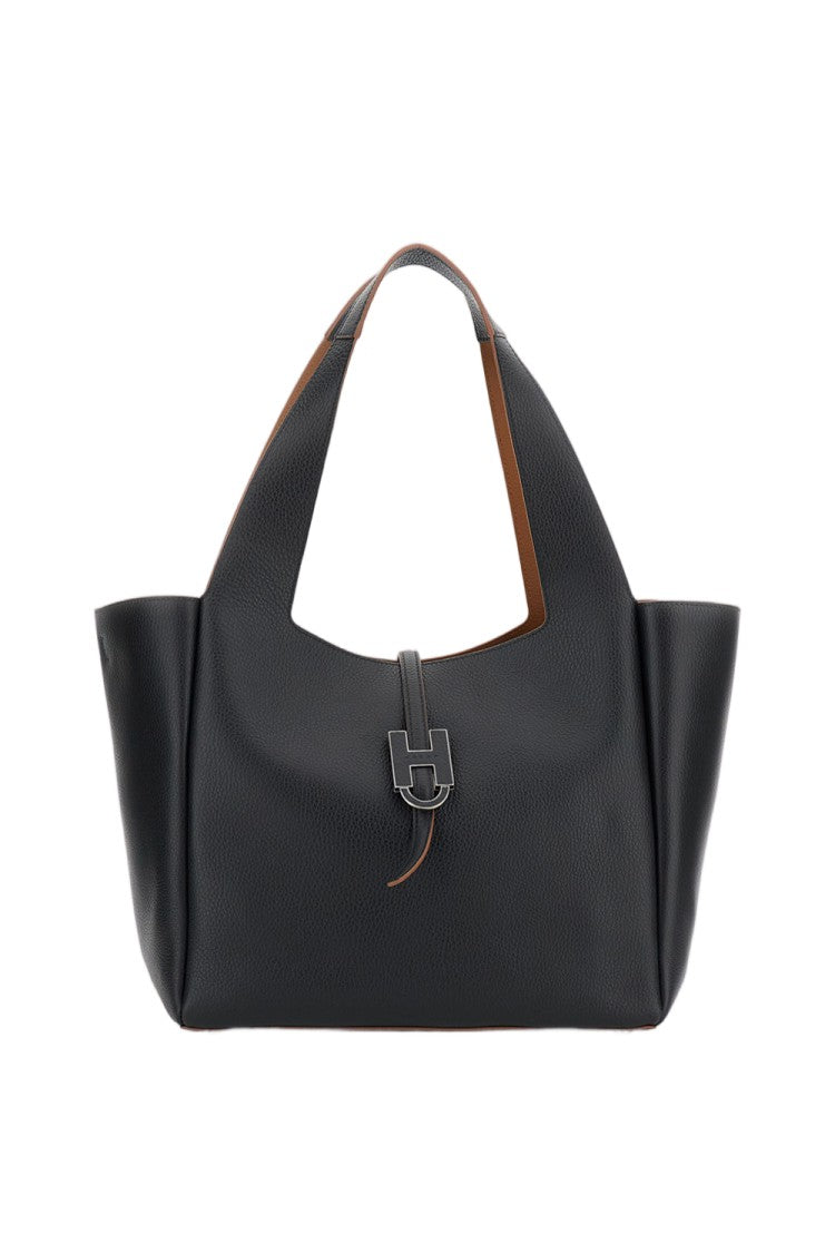 Hogan Textured Grained Leather Shopping Bag With Magnetic H Pendant