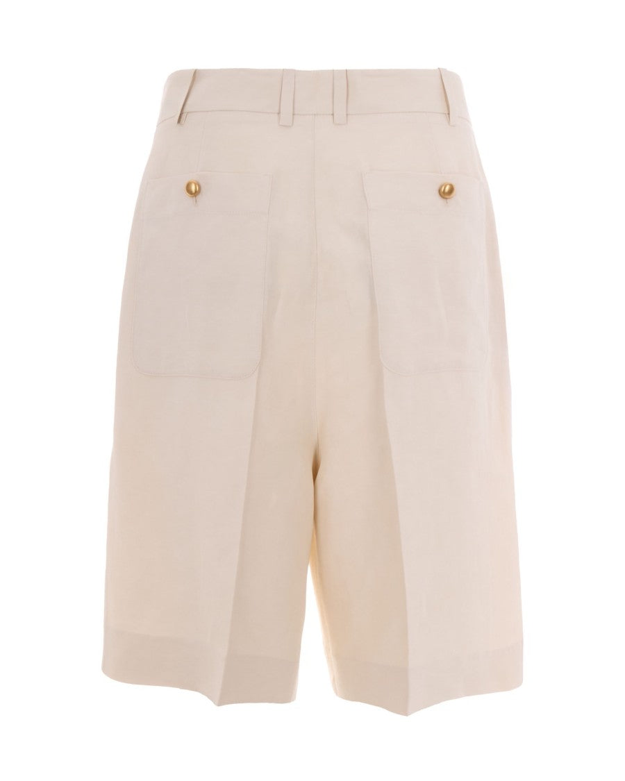 P.A.R.O.S.H. Cream Linen Bermuda Shorts