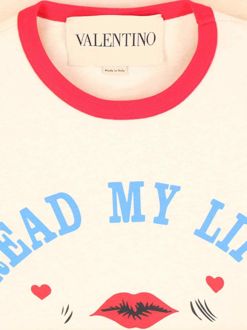 Valentino "Read My Lips" T-Shirt In Cream Cotton