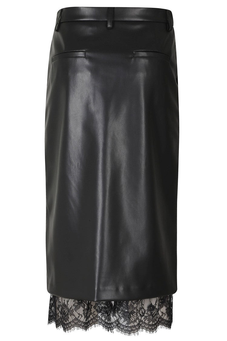 Ermanno Firenze Black Straight Lace Trim Skirt