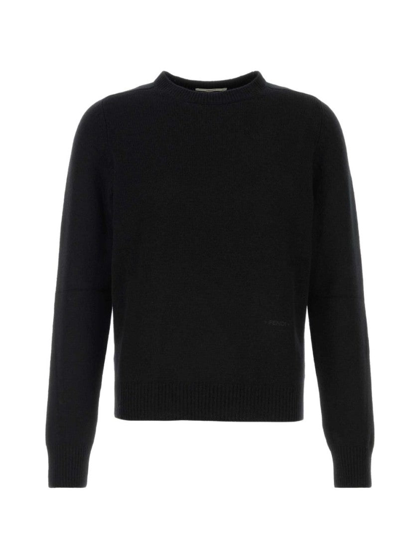Fendi Black Wool Sweater With Ribbed Hem And Cuffs