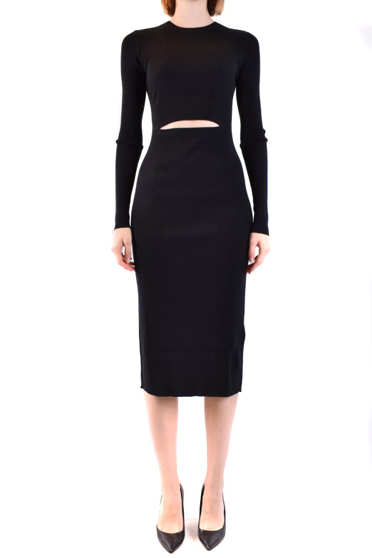 Diesel Ribbed Midi Dress With Cut-Out Detail And Long Sleeves