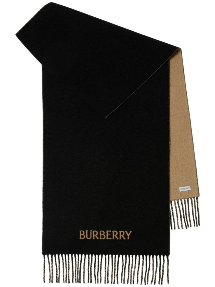 Burberry Check Print Cashmere Scarf With Signature Embroidery