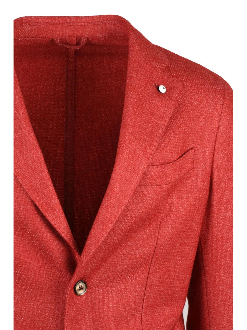 L.B.M. 1911 Modern Fit Red Wool-Blend Jacket With Button Closure And Unlined Interior