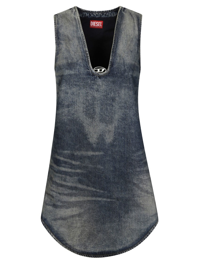 Diesel Sleeveless Denim Top With Deep V-Neckline