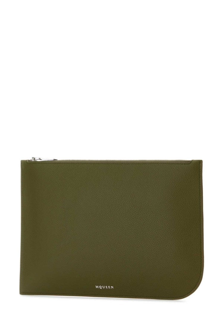 Alexander Mcqueen Olive Green Leather Large Sling Pouch