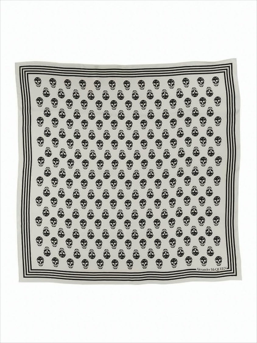 Alexander Mcqueen Rectangular Silk Scarf With Repeating Skull Motifs