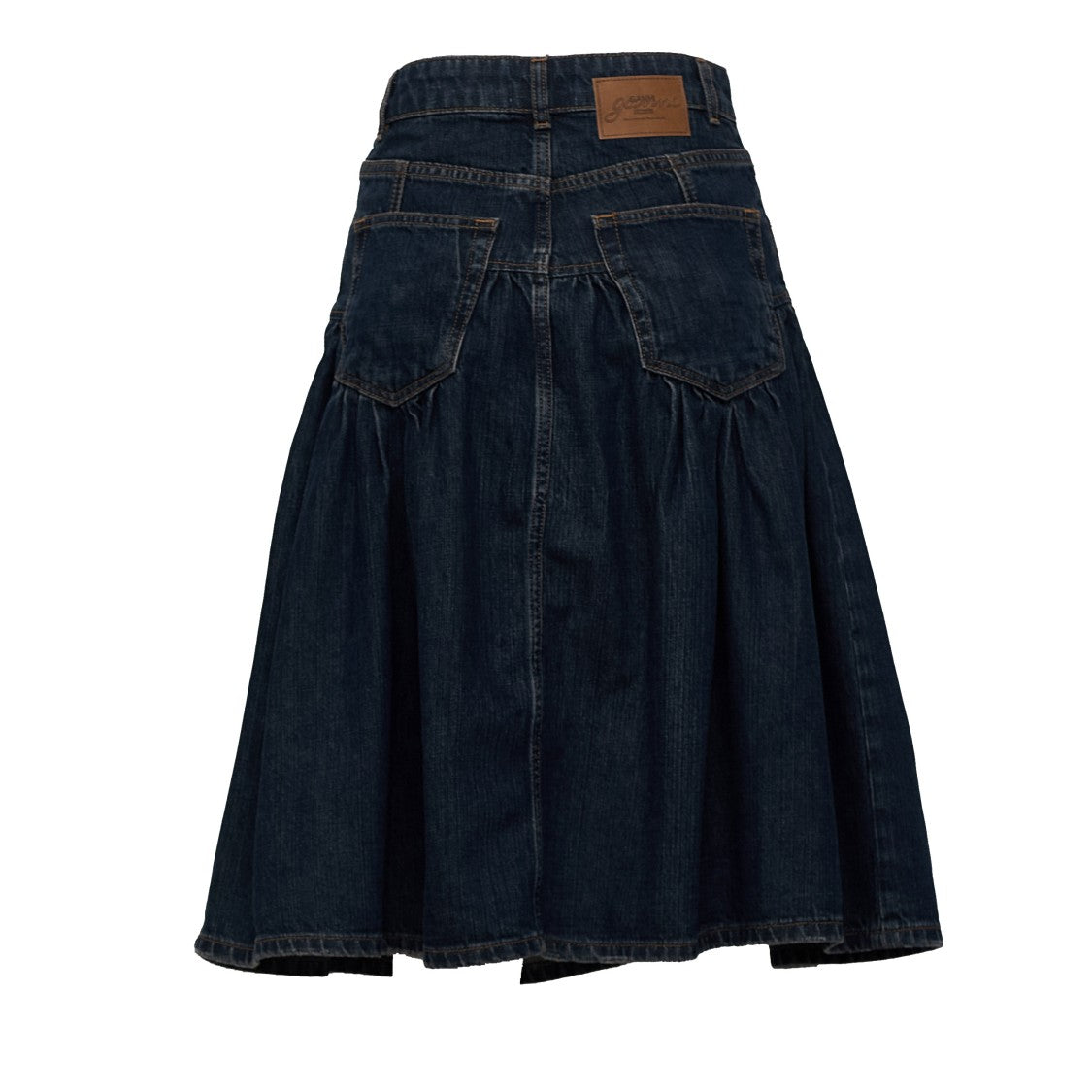 Ganni Slub Mix Gathered Denim Midi Skirt