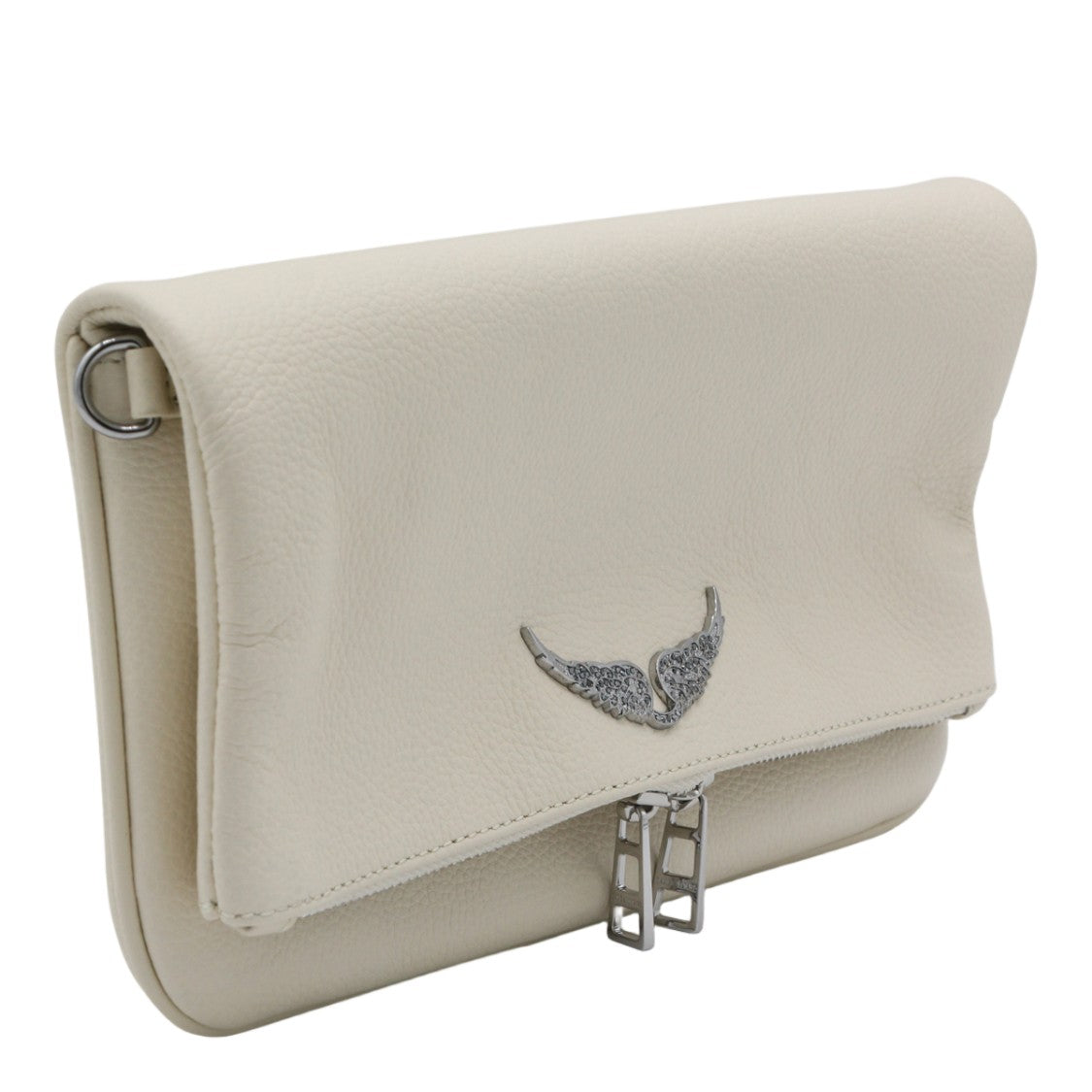 Zadig & Voltaire Rectangular Pebbled Leather Clutch With Metallic Wing Emblem