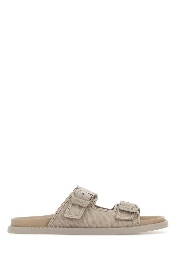 Fendi Cappuccino Leather Fendi Feel Slippers