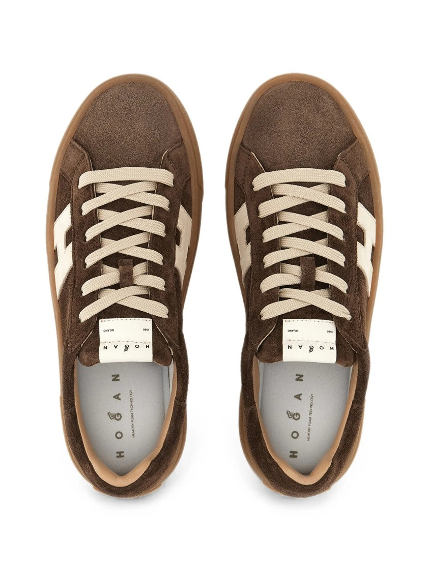 Hogan Brown Suede Low-Top Sneakers With Cream Logo