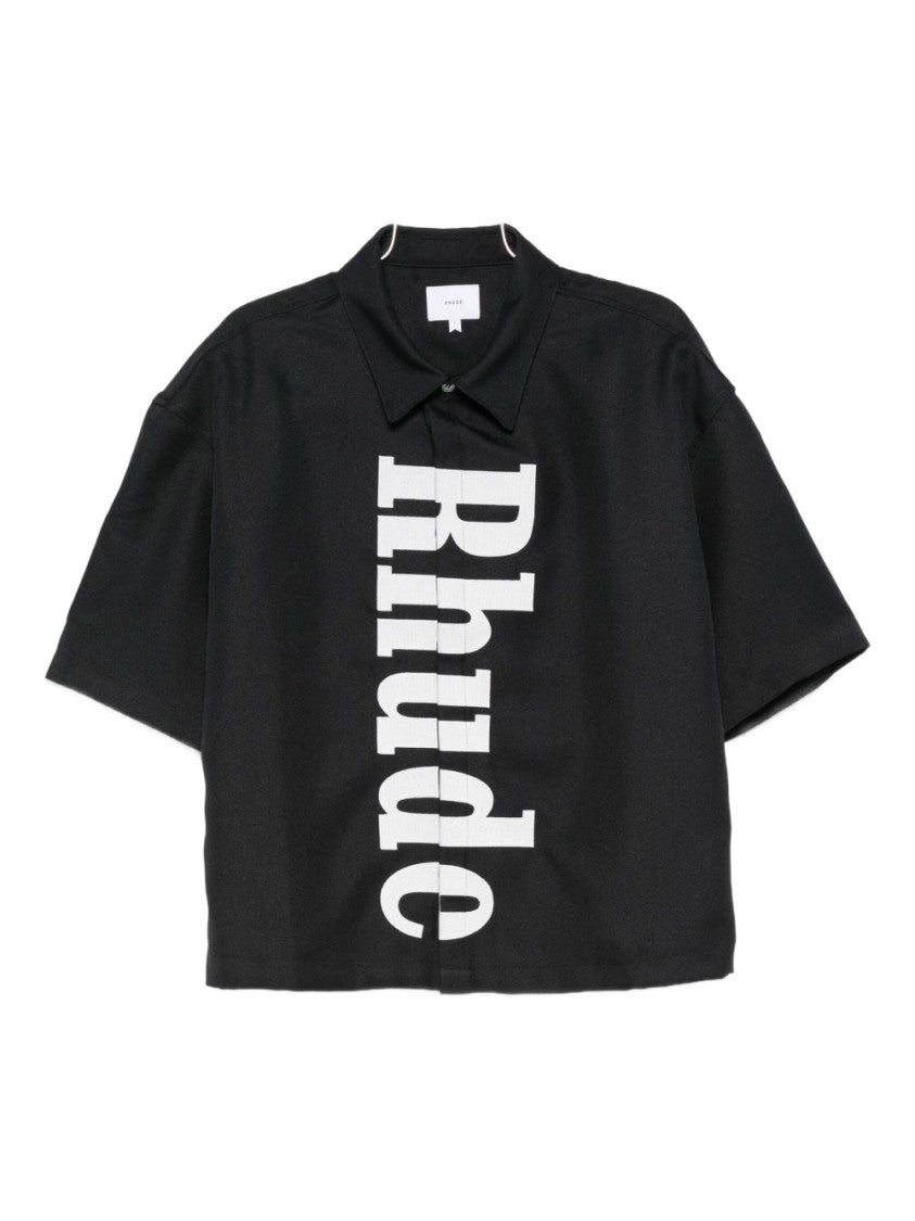 Rhude Black Vertical Logo Point Collar Shirt