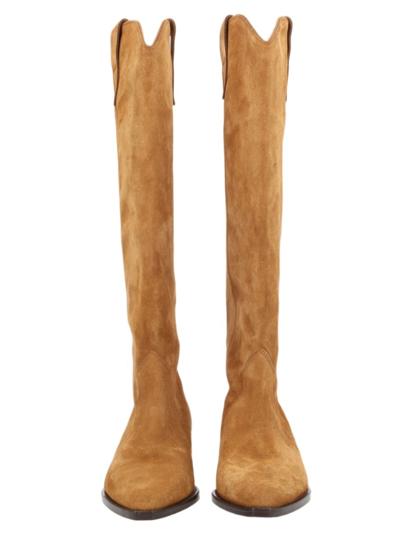 Isabel Marant Denvee Tall Pointed Toe Angled Heel Calf Suede Boots