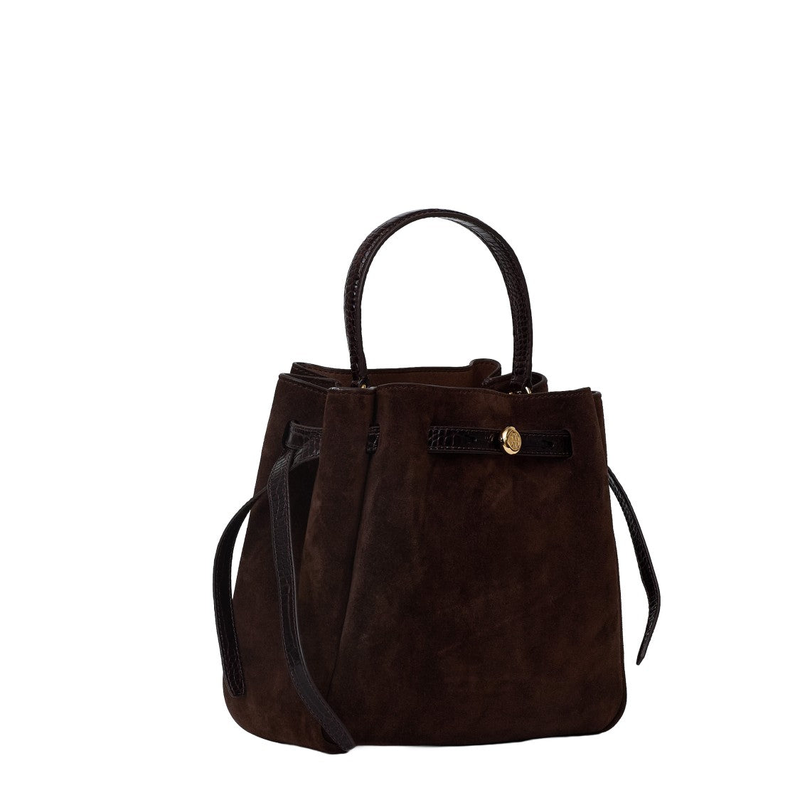 Tory Burch Romy Suede Crocodile-Embossed Small Bucket Bag