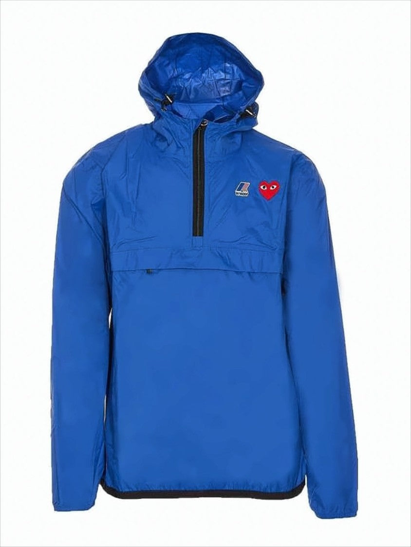 Comme Des Garçons Vibrant Blue Nylon Jacket With Half-Zip Front And Adjustable Hood