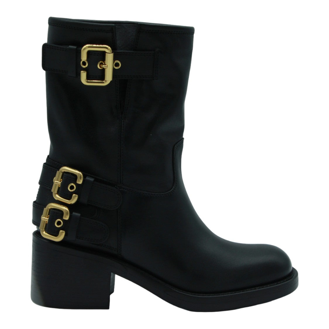 Chloé Mid-Calf Boots With Gold-Tone Buckle Accents
