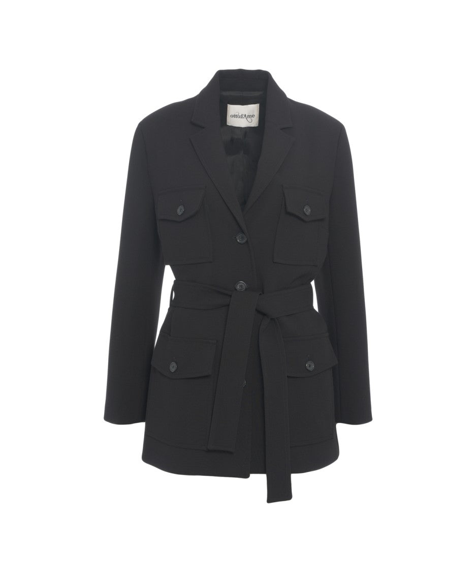 Ottod'ame Tailored Blazer With Waist-Cinching Belt And Notch Collar