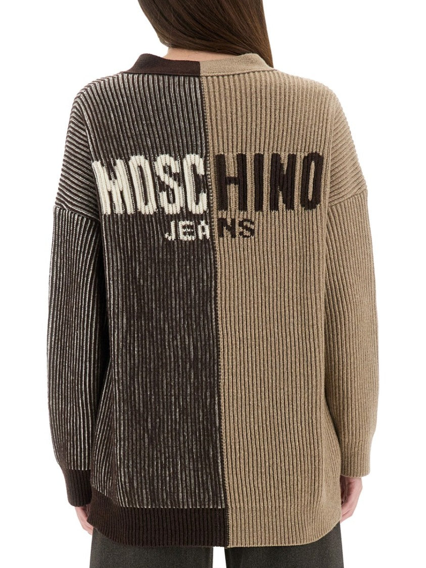 Moschino Relaxed Fit Cardigan With Inlay Logo Design