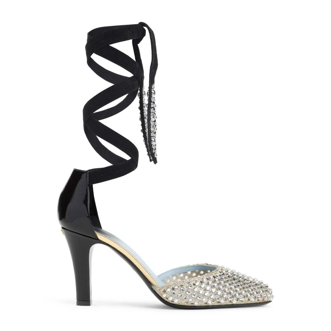 Valentino Garavani Pointed Toe Crystal-Adorned Heels With Spiraling Ankle Strap