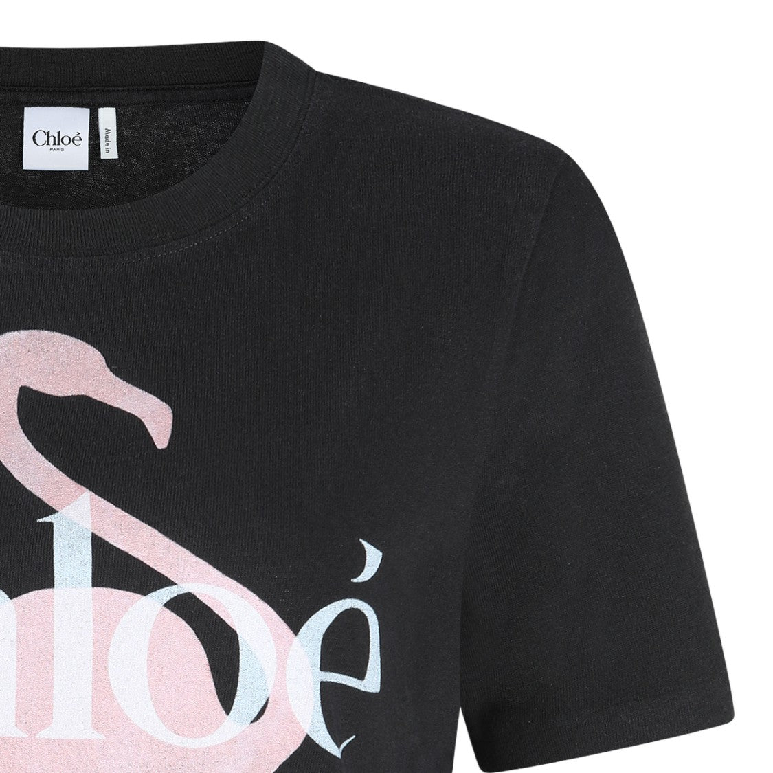 Chloé Graphic Print Black T-Shirt With Flamingo Design