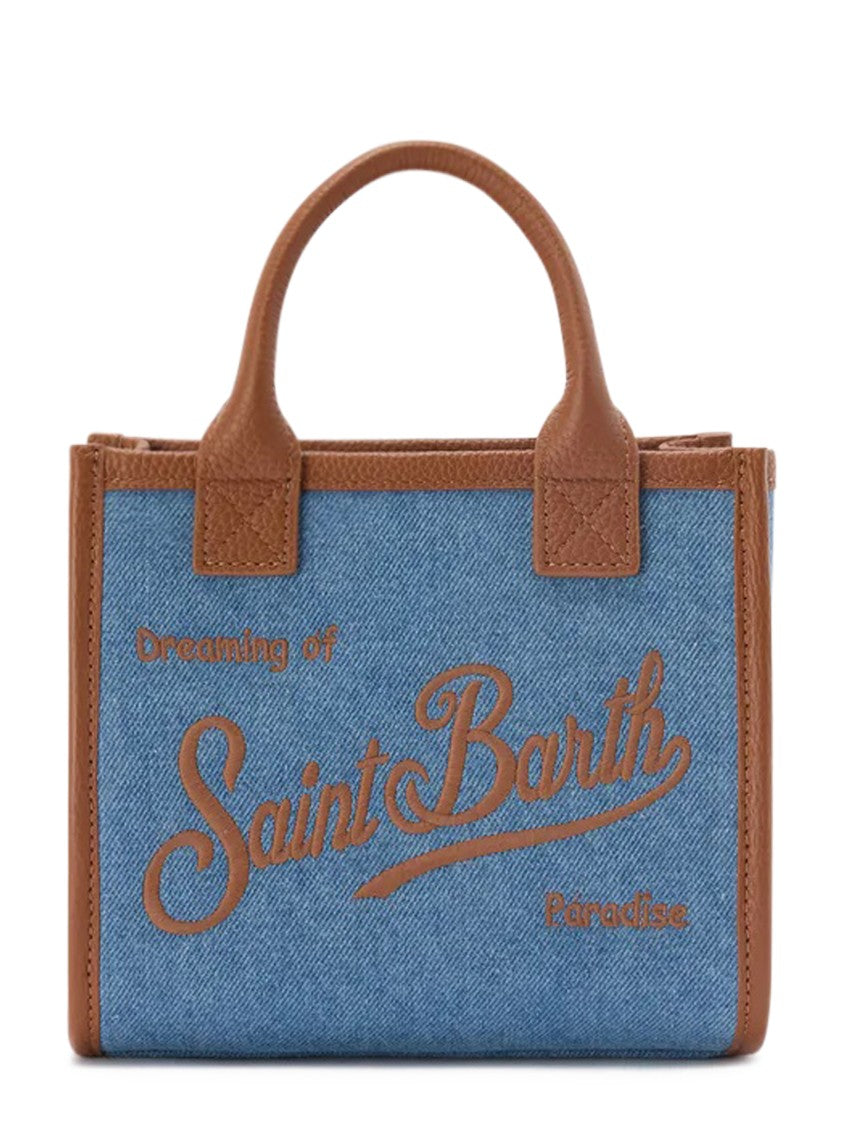 Mc2 Saint Barth Denim Body Midi Vanity Bag With Grain Leather Accents