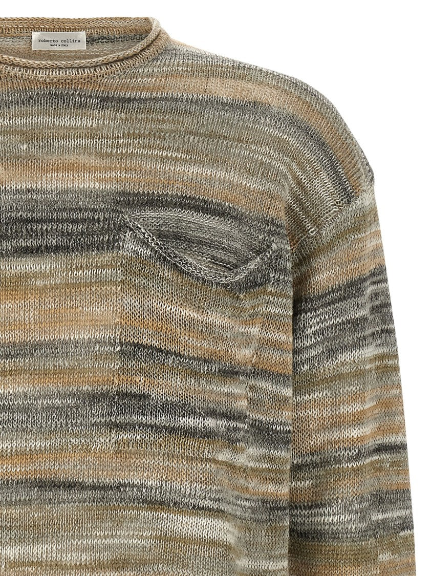 Roberto Collina Striped Mouliné Linen Blend Sweater With Textured Knit Finish