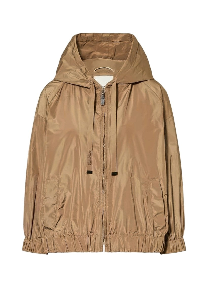Max Mara Lightweight Brown Jacket With Hood And Relaxed Fit