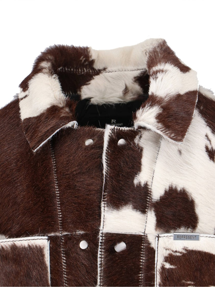 Represent Multicolor Cow Print Leather Jacket