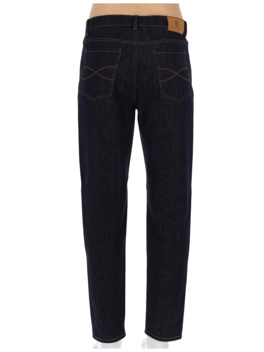 Brunello Cucinelli Dark Indigo Denim Jeans With Classic Straight-Leg Silhouette