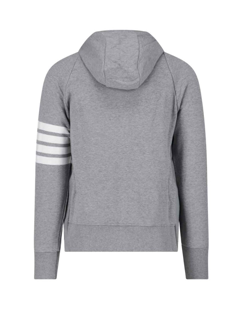 Thom Browne Zip-Up Hoodie Sweater With Soft Texture And Striped Detailing