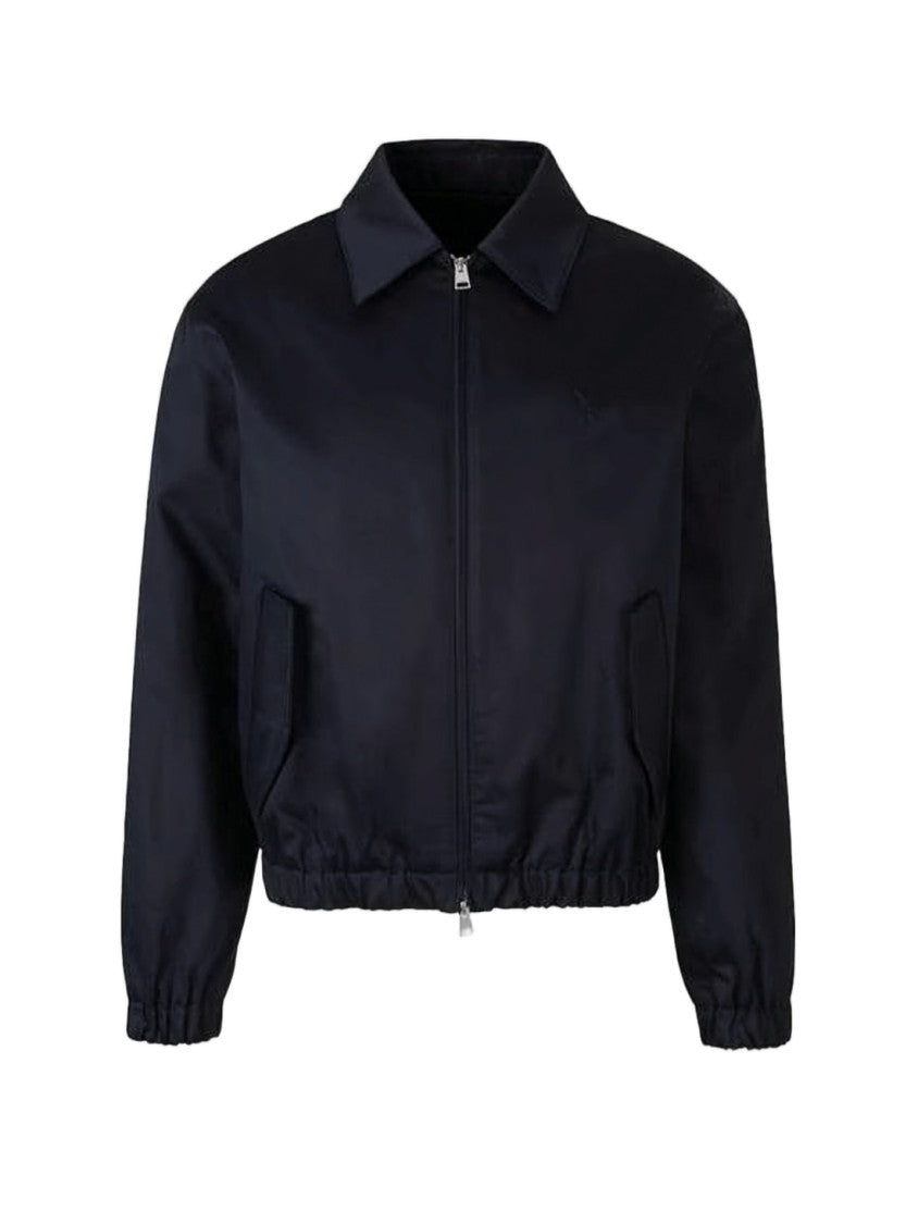 Ami Paris Cropped Black Bomber Jacket With Classic Collar