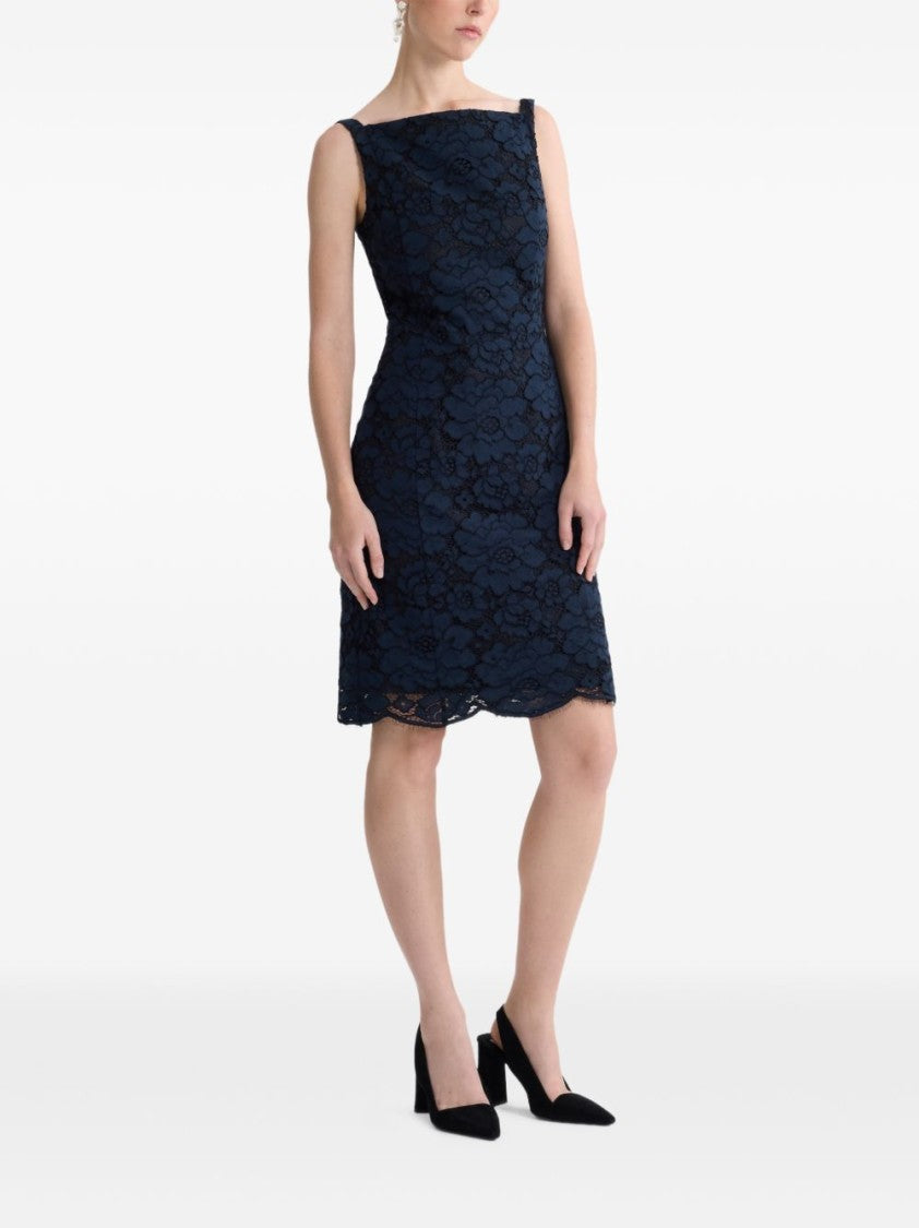 Patou Navy Blue Floral Lace Square Dress