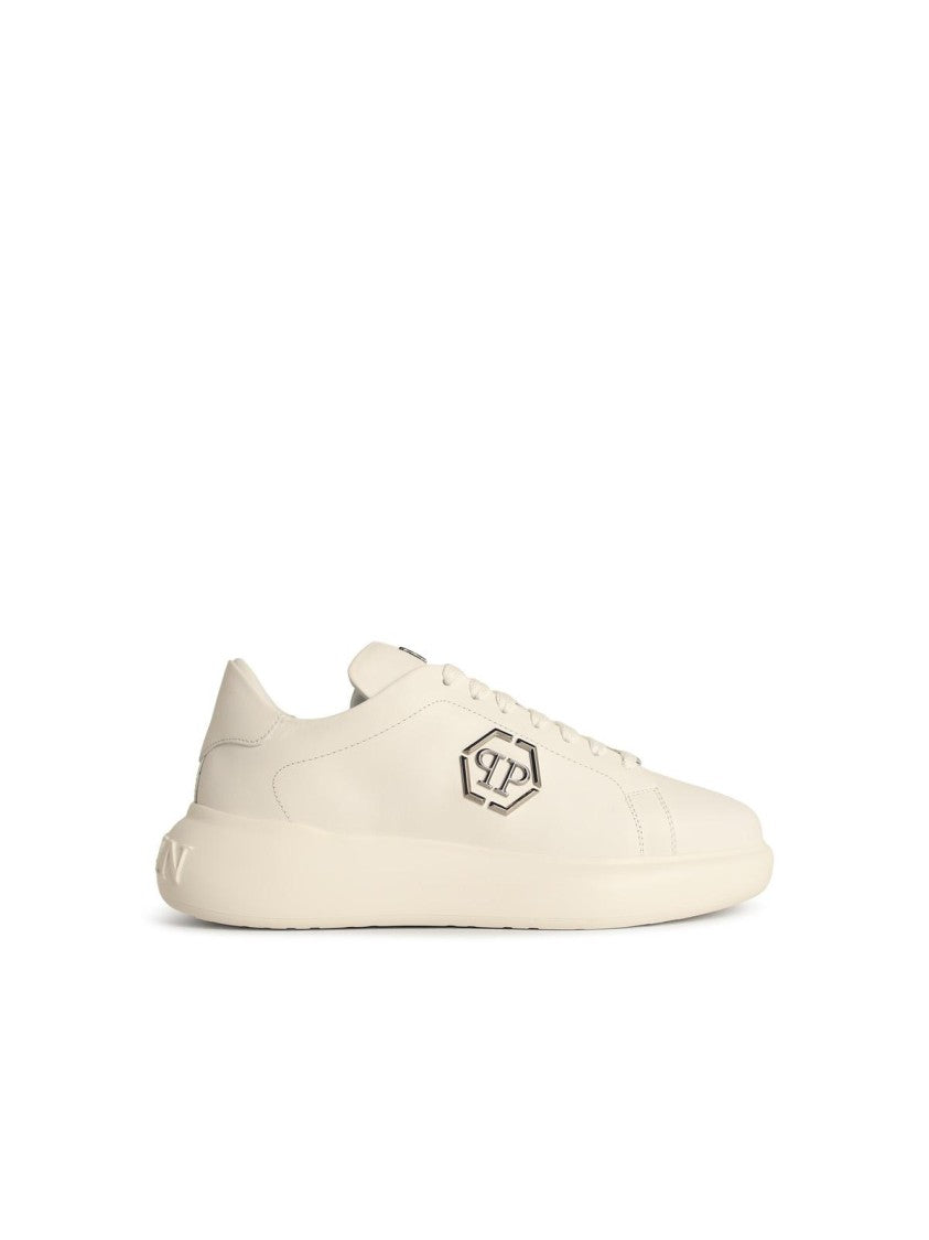 Philipp Plein Low Top New Basic Hexagon' White Leather Sneakers