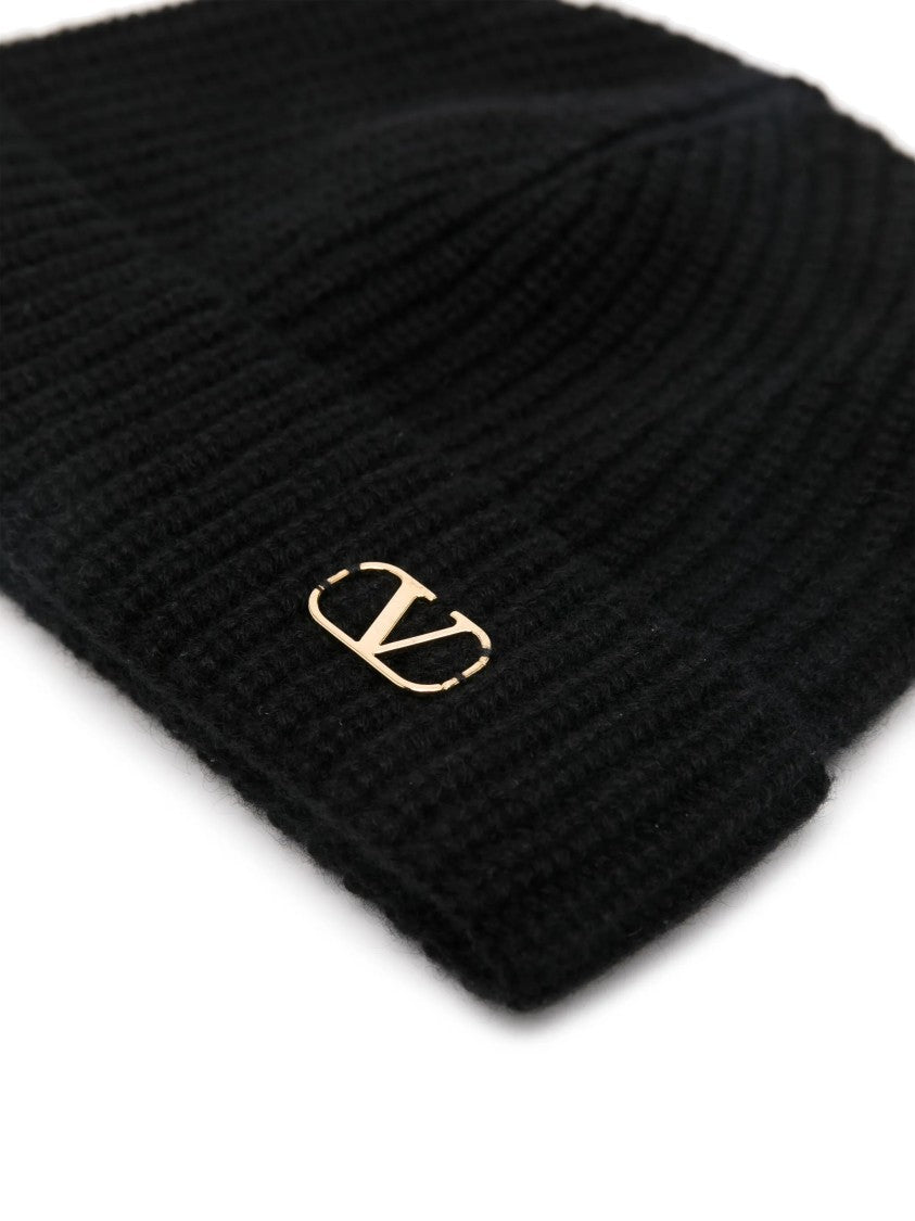 Valentino Ribbed Cashmere Beanie Folded Hat