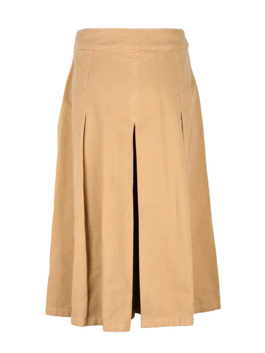 Elisabetta Franchi Beige High-Waisted Pleated Cotton Trouser Skirt