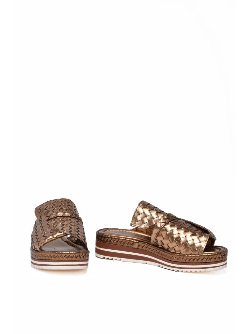 Pons Quintana Bronze Woven Metallic Platform Slide Sandals