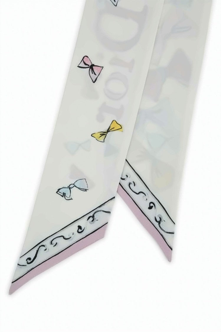 Dior Delicate Silk Scarf With Pastel Bow Illustrations