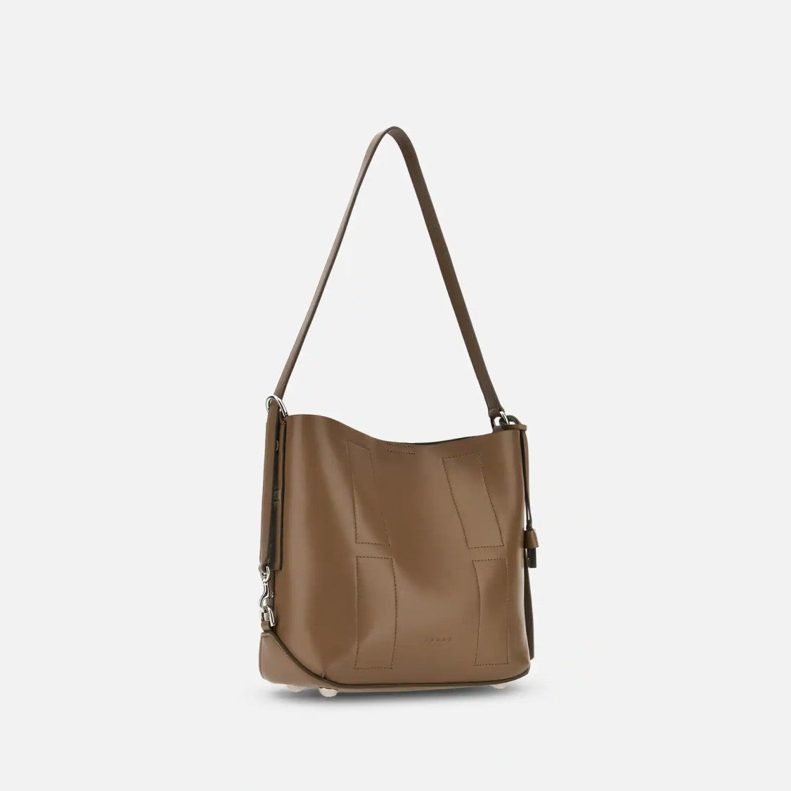 Hogan Compact Hobo Bag In Natural Beige Leather