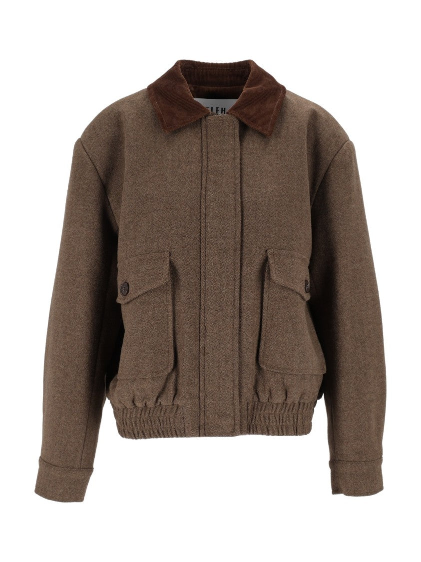 Eleh Brown Cropped Corduroy Collar Jacket