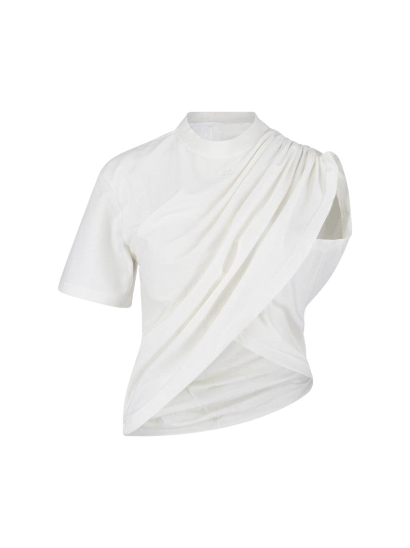 Courrèges White Asymmetrical Twist Unique Panel T-Shirt