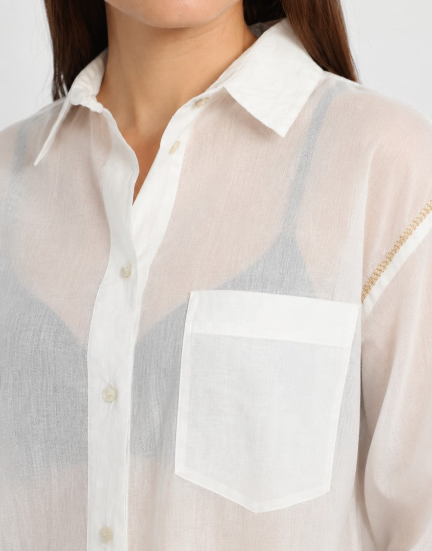 Forte Forte White Gold Beaded Embroidered Cotton Voile Shirt