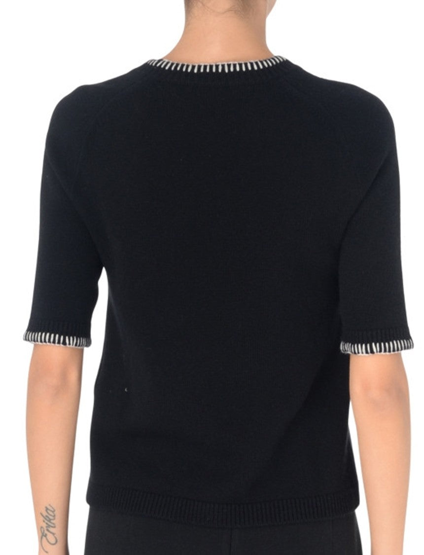 Max Mara Cropped Black Sweater With Contrasting Stitching